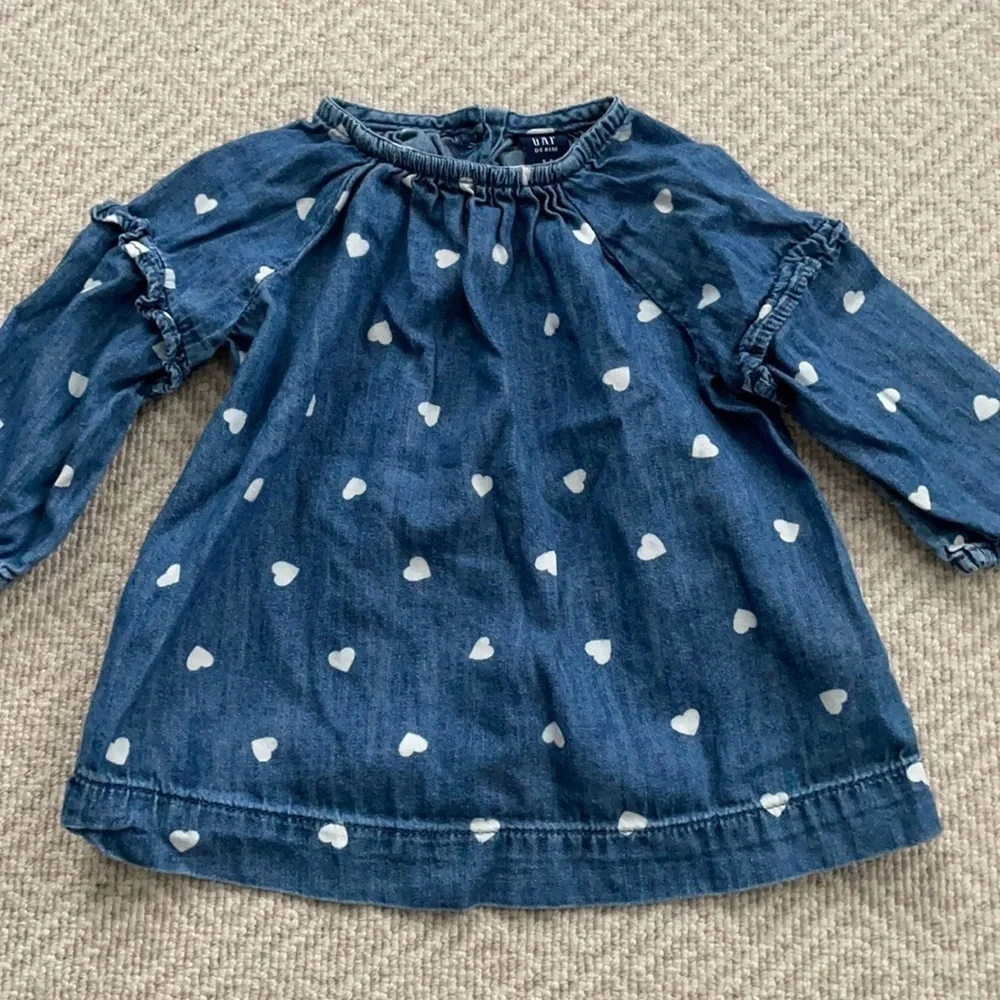 Baby Gap Denim Heart Blue White Top Tunic Dress 3-6 Month